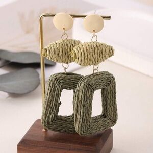 Green and Cream Woven Earrings